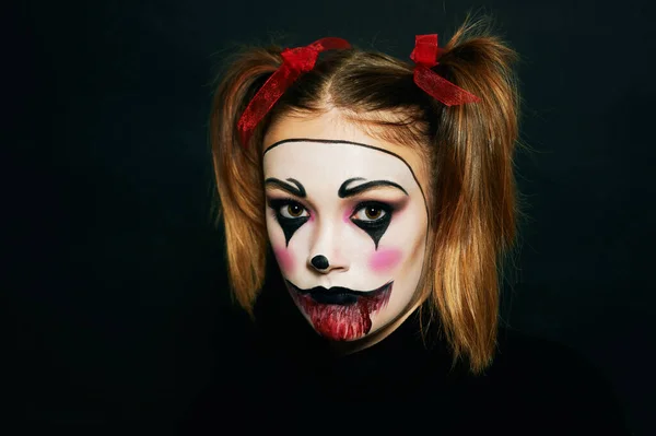 Close Portrait Young Teenage Girl Halloween Makeup — Stock Photo, Image