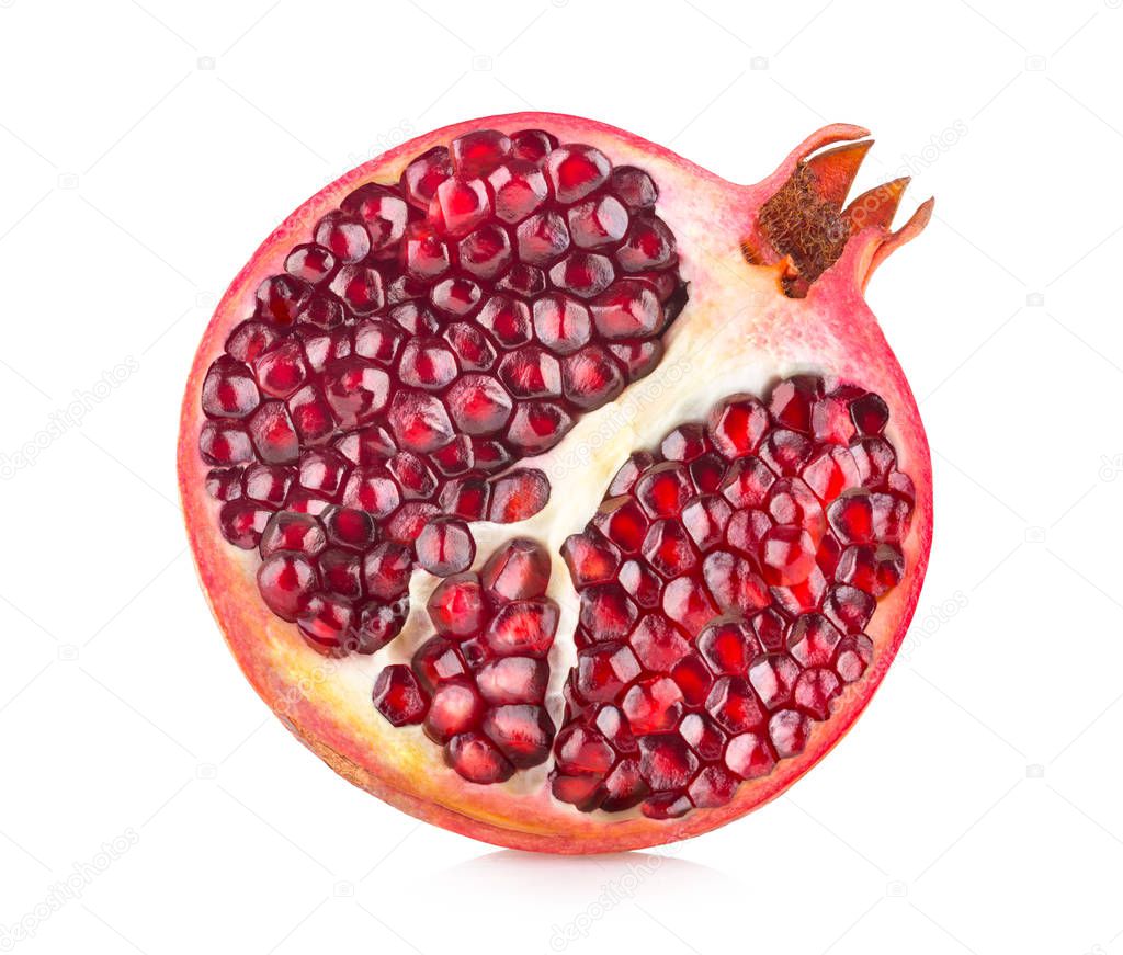Ripe pomegranate isolated on white background