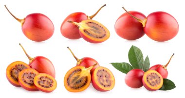Olgun tamarillos beyaz arka plan üzerinde izole 6 resim