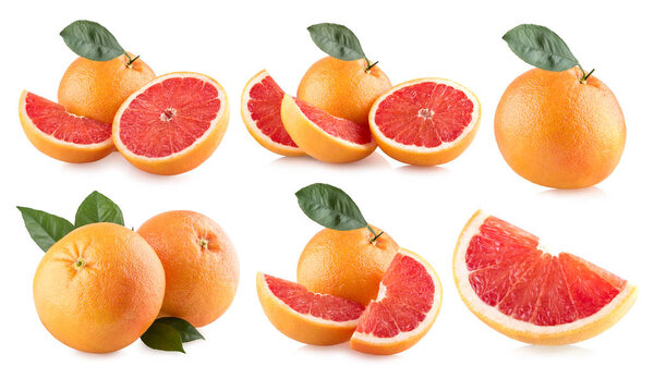 6 images of grapefruits isolated on white background