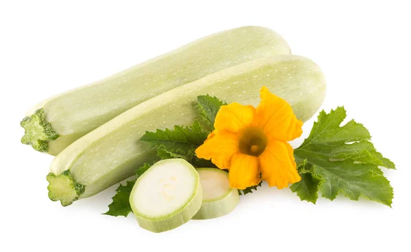 Zucchini Med Blomma Och Blad Isolerad Vit Bakgrund — Stockfoto