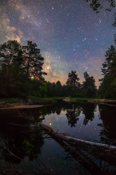 Starry Night Landscape Bright Milky Way — Stock Photo, Image