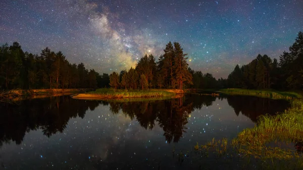 Starry Night Landscape Bright Milky Way — Stock Photo, Image