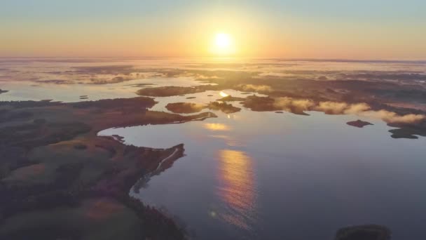 Luftbild Vom Schönen Sonnenaufgang Den Seen Von Braslau Weißrussland — Stockvideo