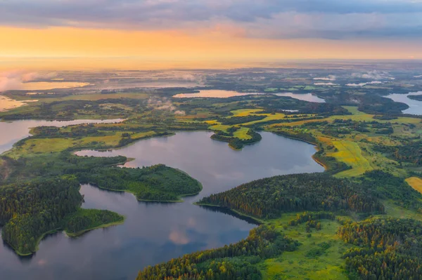 Aerial photo of a morning lake — Stock Photo, Image