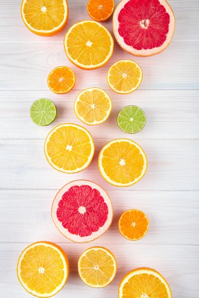 Colorful Citrus Fruits White Wooden Background — Stock Photo, Image