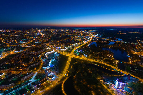 Aerial photo of Minsk (Belarus) at the night