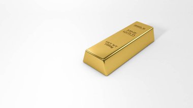 Beyaz arka planda izole edilmiş altın külçesi. Finansal konsept, altın külçe yakın plan