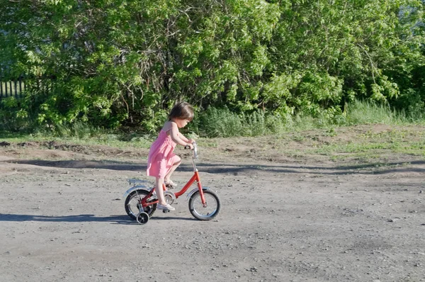 Bambina Bicicletta All Aperto Estate Concetto Attività Bambini — Foto Stock