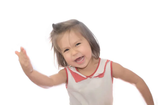 Divertente Bambina Ritratto Felice Sorridente Isolato Sfondo Bianco — Foto Stock