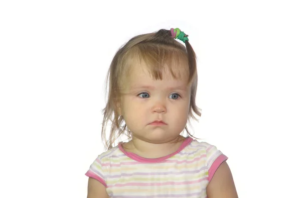 Baby Flicka Gråter Porträtt Isolerad Vit Bakgrund Olyckliga Barn Tyvärr — Stockfoto