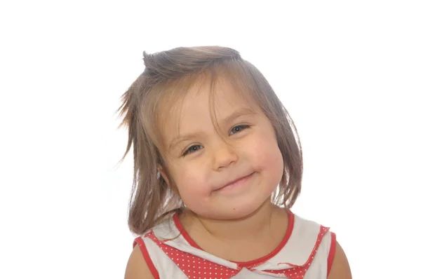 Menina Retrato Feliz Sorrindo Isolado Fundo Branco — Fotografia de Stock