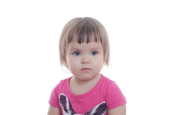 Pequena Menina Retrato Isolado Fundo Branco Bonito Adorável Criança Rosto — Fotografia de Stock