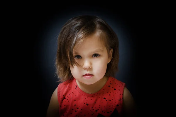 Child Portrait Dark Background Cute Little Girl Face — Stock Photo, Image