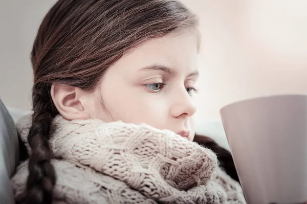 Close up of sad girl that being deep in thoughts — Stock Photo, Image