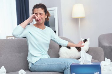Genç Bayan kürk Anti gelişmekte olan bir kedi bakımı