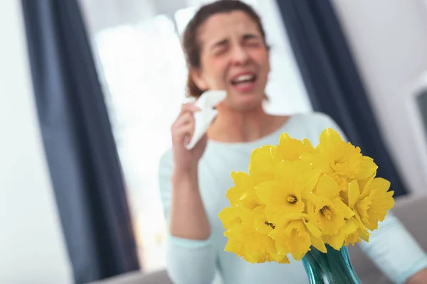 Take Your Meds Young Fair Haired Girl Suffering Constant Sneezing — Stock Photo, Image