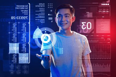 Pozitif o gülümseyen ve hologram yapım yöneticisi