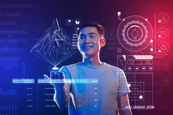 Delighted software developer feeling happy while making a projection — Stock Photo, Image