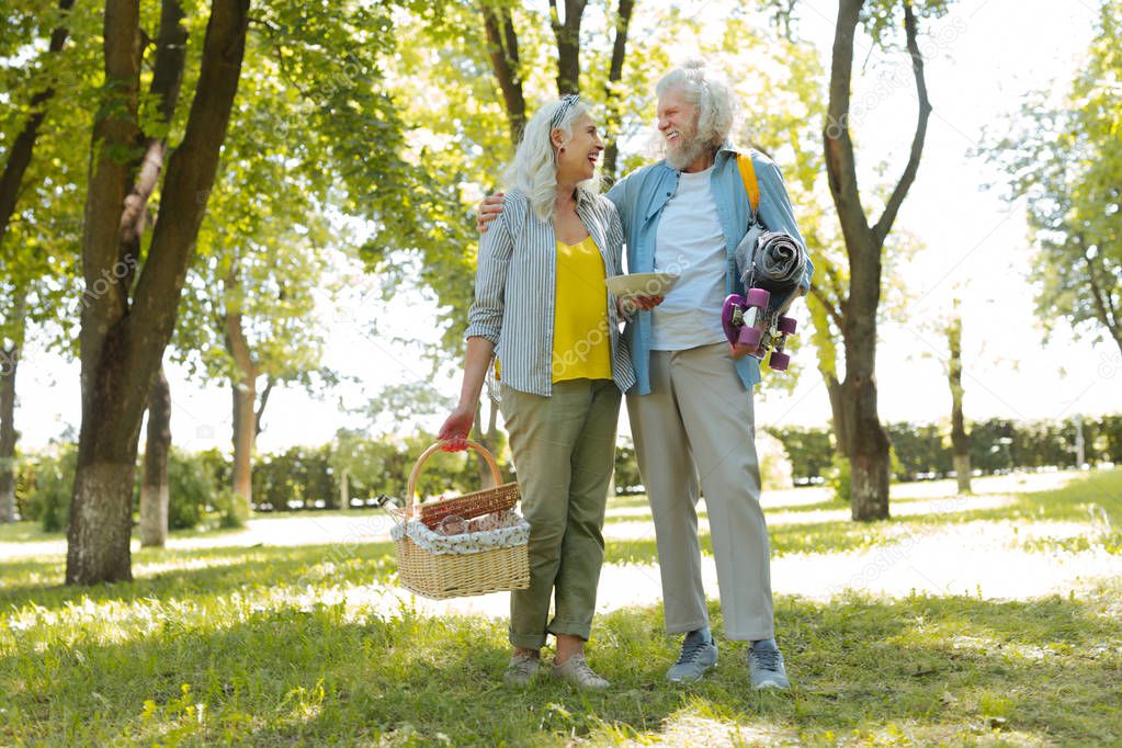 Positive nice couple going home