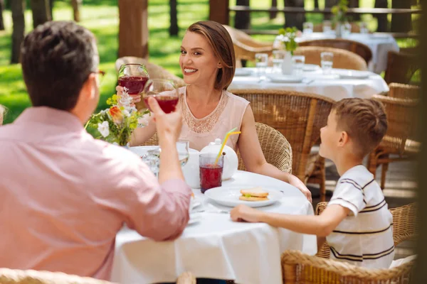 Beaming appealing woman feeling extremely happy — Stock Photo, Image