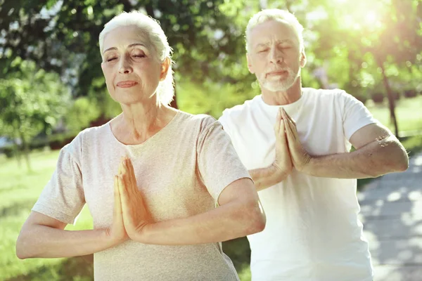 Schönes älteres Paar meditiert zusammen — Stockfoto