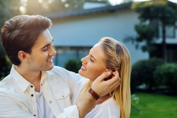 Positive nice young people being in love — Stock Photo, Image