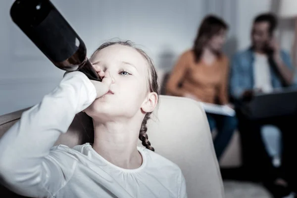 Depressed kid drinking beer — Stock Photo, Image