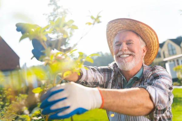 Inspirado bom homem passar o tempo no jardim — Fotografia de Stock