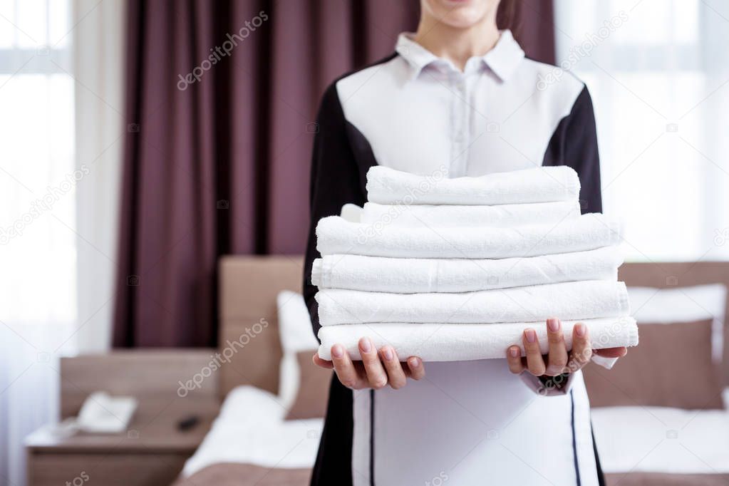 Selective focus of new clean white towels