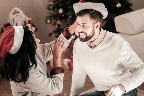 Funny loving couple being at home — Stock Photo, Image