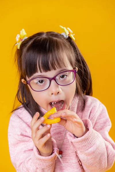 Appealing young lady with mental disorder opening mouth — Stock Photo, Image