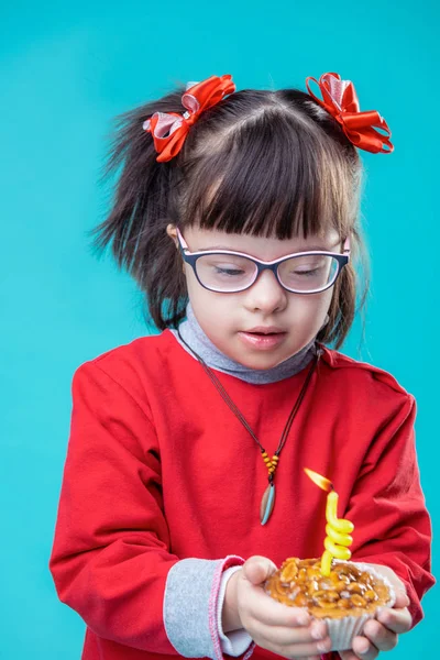 Being Extremely Interested Interested Child Two Red Bows Hair Tails — Stock Photo, Image