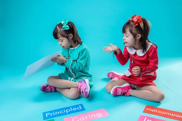 Unusual little girl with health issues having fun together — Stock Photo, Image