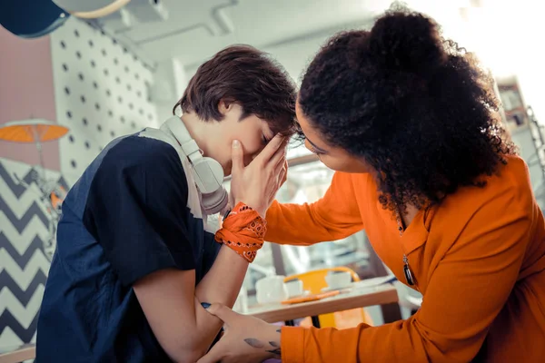 Dealing Depression Girl Helping Her Teenager Friend Deal Depression — Stock Photo, Image