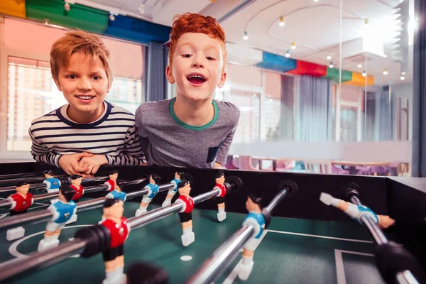 Cheerful little males looking to the aim — Stock Photo, Image