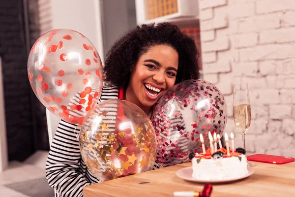 Delighted nice woman having a great party — Stock Photo, Image