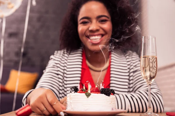 Selective focus of a cake with candles — Stock Photo, Image