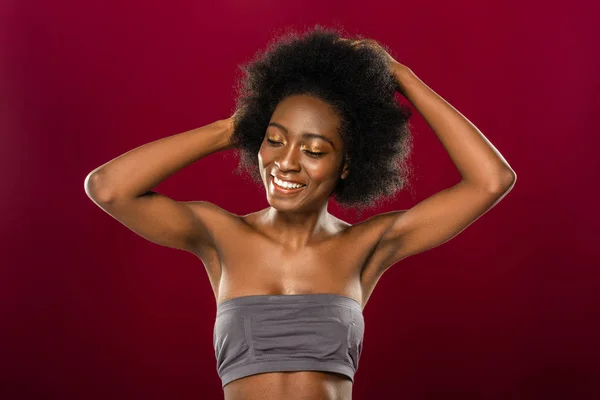 Cheerful happy brunette woman posing for a photo — Stock Photo, Image