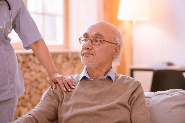 Upset bearded man being deep in thoughts — Stock Photo, Image