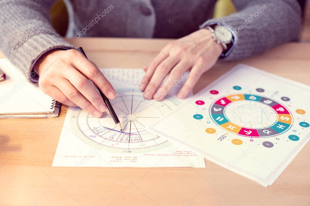 Top view of a drawing with an astrological scheme