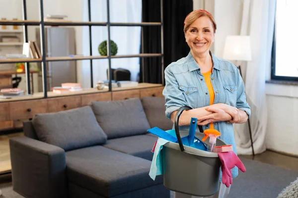 Resolute beaming lady spending day off at home — Stock Photo, Image