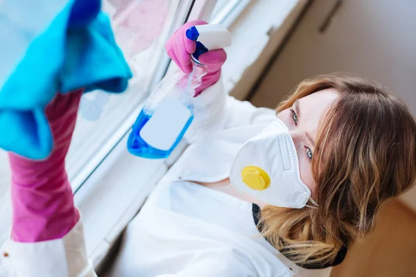 Top view of a nice young woman in the mask — Stock Photo, Image