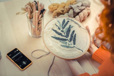 Genç bayan el sanatları hobisinin keyfini çıkarıyor.