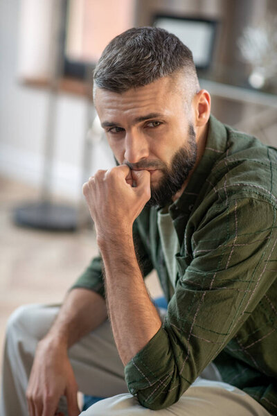 Man feeling stressful before talking to psychologist