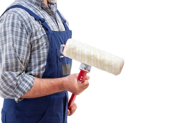 Workman House Painter Work Roller Hand Isolated White Background — Stock Photo, Image