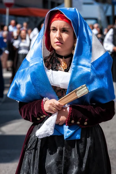 Nuoro Cerdeña Italia Agosto 2018 Desfile Trajes Tradicionales Cerdeña Con — Foto de Stock