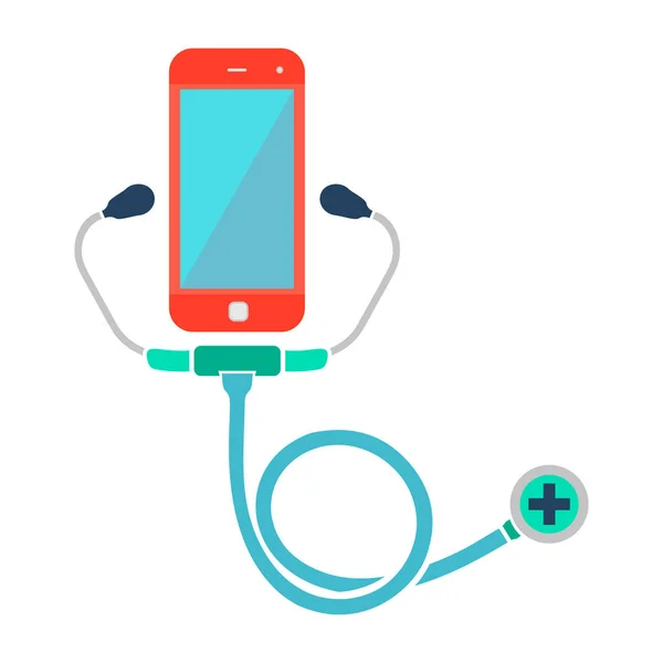 Dottor Online. Smartphone con stetoscopio. Web Medical Help Concept Icona. Illustrazione vettoriale a colori . — Vettoriale Stock