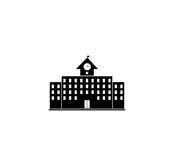Budova školy ikona. Jednoduchý plochý vektorové ilustrace znamení. Černý symbol na bílém pozadí. — Stockový vektor