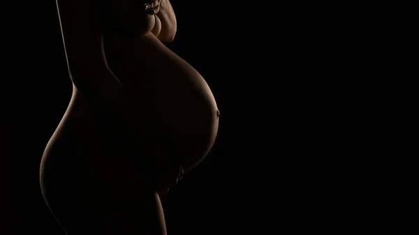 Zbliżenie Piękne Nagie Ciało Młodej Kobiety Ciąży Dużym Brzuchem Oczekiwania — Zdjęcie stockowe